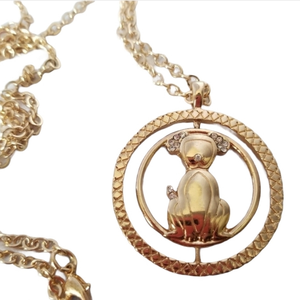 Gold tone Dog Pendant  Necklace 31" I love my dog  Studio S *